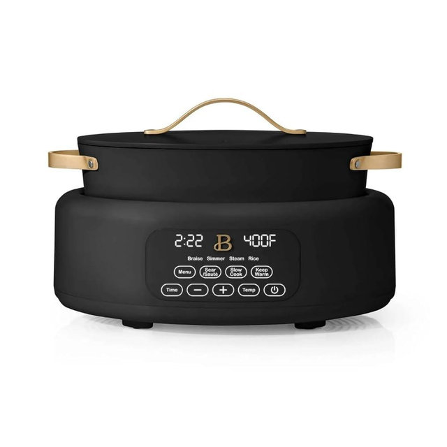 Beautiful 10-in-1 Electric Multi-Cooker by Drew Barrymore, 6-quart, digital display, 10 cooking functions, non-stick pot, easy one-touch control (Black Sesame)