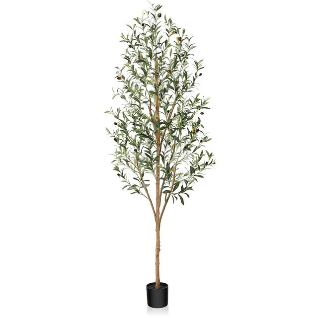 Faux Olive Tree 6ft, Lush Artificial Olive Tree for Indoor with Natural Wood Trunk and Lifelike Fruits, Silk Tall Fake Olive Tree for Home Decor Office Living Room, 1Pcs