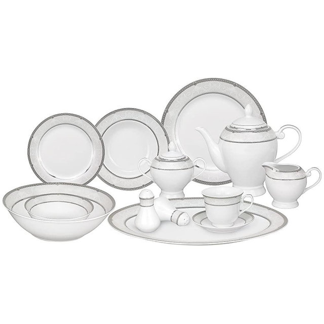 Lorren Home Trends 57-Piece Porcelain Dinnerware Set, Ballo, Service for 8