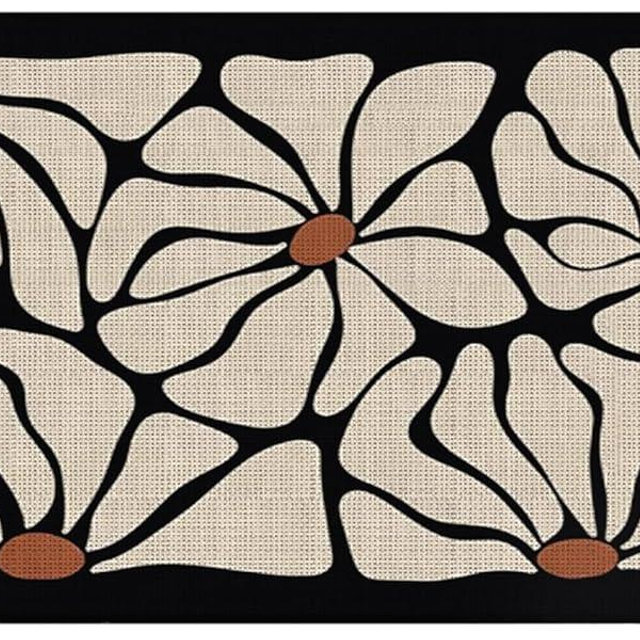 QGFM Boho Beige and Black Floral Door Mat - Bohemian Neutral Floral Front Door Mats Outdoor Entrance, Boho Welcome Mat, Boho Kitchen Mat, Boho Bath Mat, 17x30 rug