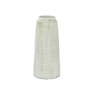 Ceramic Textured Crosshatch Decorative White Vase