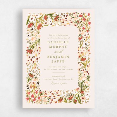 Beige Floral Wedding Invitation - Giverny Portrait