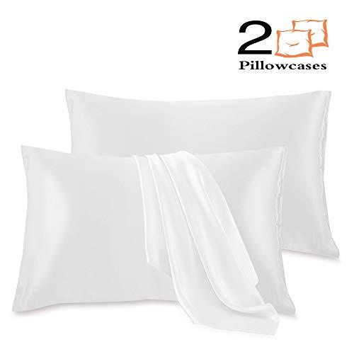 Leccod 2 Pack Silky Satin Pillowcase for Hair and Skin Cool Super Soft and Luxury Pillow Cases Covers with Envelope Closure (White, Standard: 20x26)