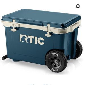 RTIC 52 Quart Ultra-Light Wheeled Hard Cooler Insulated Portable Ice Chest Box for Beach, Drink, Beverage, Camping, Picnic, Fishing, Boat, Barbecue, 30% Lighter Than Rotomolded Coolers