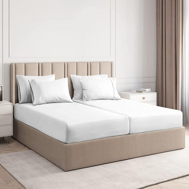 Split King Size Sheet Set - 7 Piece Set - Hotel Luxury Bed Sheets - Extra Soft - Deep Pockets - Easy Fit - Breathable & Cooling - Wrinkle Free - Comfy - White Bed Sheets - Split Kings Sheets