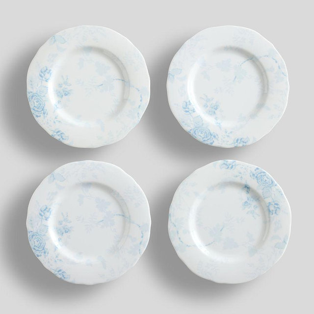 LoveShackFancy Blue Rose Melamine Appetizer Plates, Set of 4 - Blue