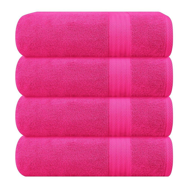 GLAMBURG Premium Cotton 4 Pack Bath Towel Set - 100% Pure Cotton - 4 Bath Towels 27x54 - Ideal for Everyday use - Ultra Soft & Highly Absorbent - Hot Pink