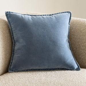Relaxed Washed Organic Cotton Velvet 20"x20" Deep Sea Blue Throw Pillow Cover + Reviews | Crate & Barrel