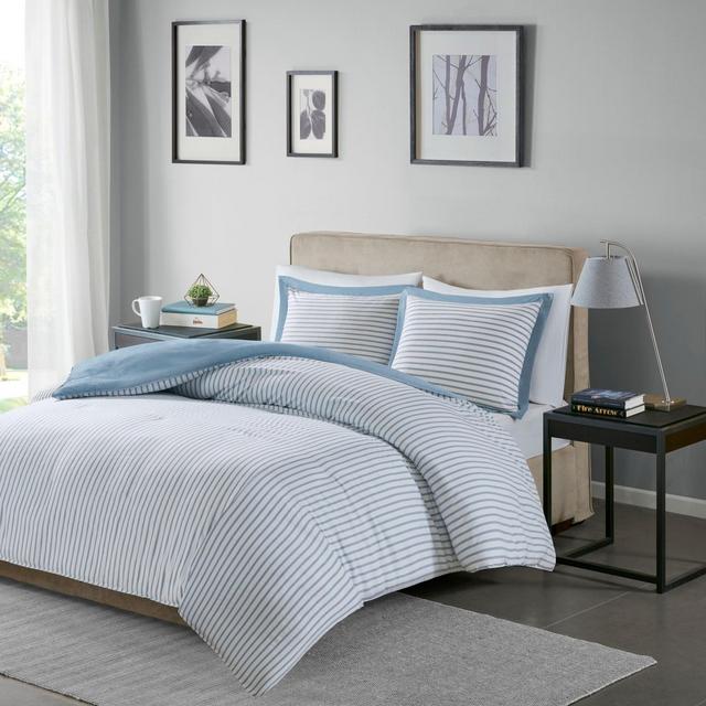 Blue Braydon Reversible Stripe Duvet Cover Mini Set Full/Queen