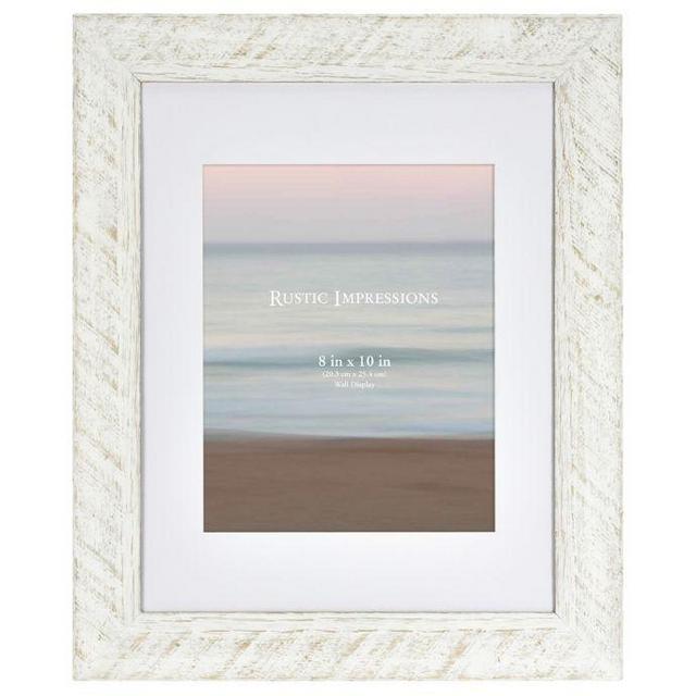 Rustic 8-Inch x 10-Inch Matted Textured Wood Frame in White