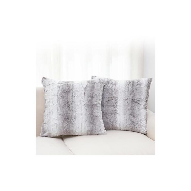 Cheer Collection Set of 2 Soft Faux Fur Leaf Design Throw Pillows with Inserts - Marble Gray