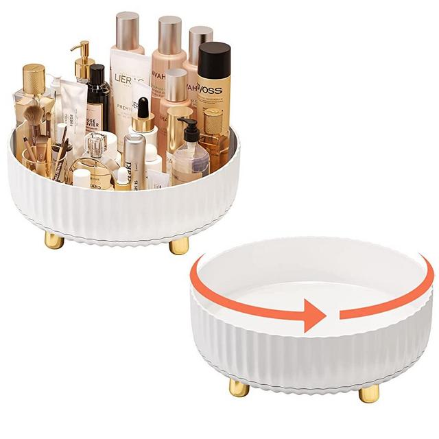 Saclsocs 2-Pack Makeup Skin Care Organizer for Dresser, Perfume Tray, 360 Degree Rotating Lazy Susan Cosmetic Storage, One-Tier, Mid-Size, white