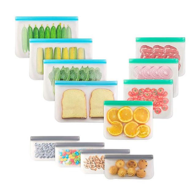 LeMuna 12 Pack Reusable Food Storage Bags (4 Gallon Freezer Bags, 4 Reusable Sandwich Bag, 4 Reusable Snack Bags), Food Grade Reusable Freezer Bags BPA Free, PEVA Leakproof