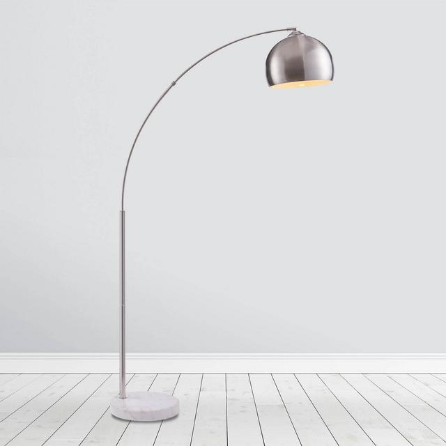 68" Williamsburg Modern Arched Floor Lamp with Bell Shade and Marble Base Polished Nickel/Black - Teamson Home