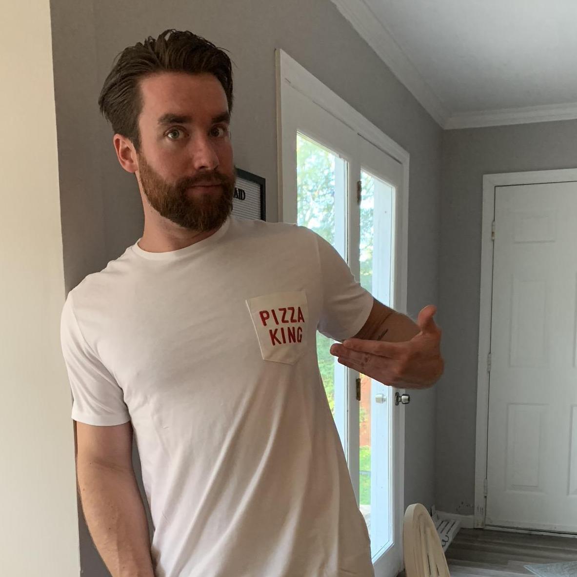 I made him this shirt, because he loves my matching shirt that says "Pizza Queen."