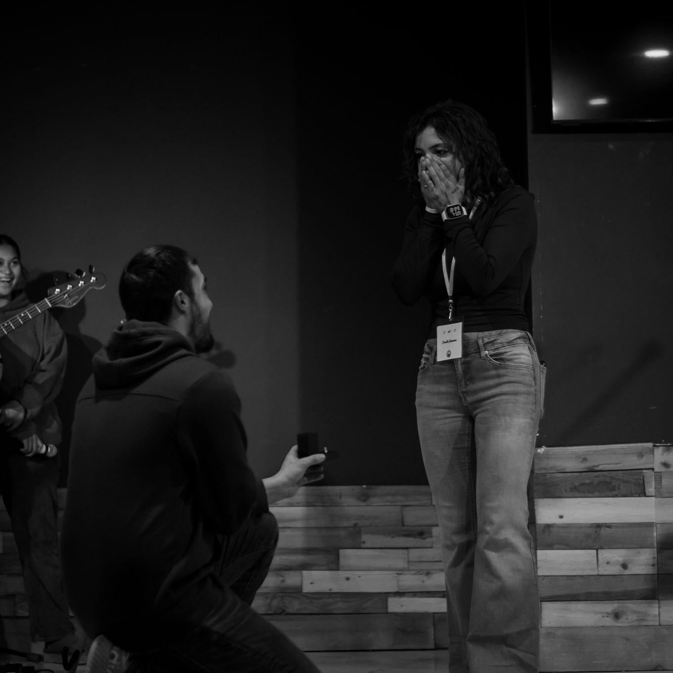 When he popped the question on stage!