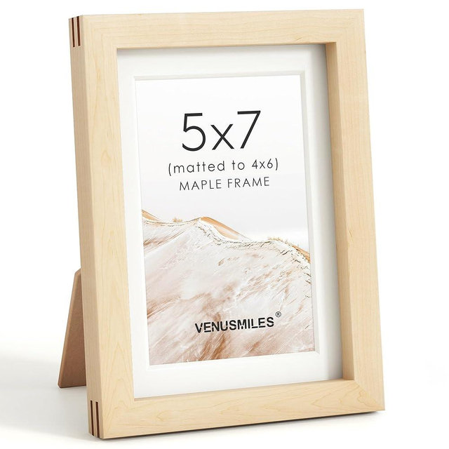 5x7 Picture Frame, USA-Sourced Natural Maple Wood Photo Collage Frame with HD Tempered Glass, Modern Simple 5 x 7 Wooden Frame Matted to 4x6, Gallery Wall Frames for Art, Wall or Tabletop Display