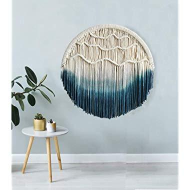 Flber Macrame Wall Hanging Round Macrame Tapestry Hoop Circle Handwoven Home Wall Décor,23.6" Diameter