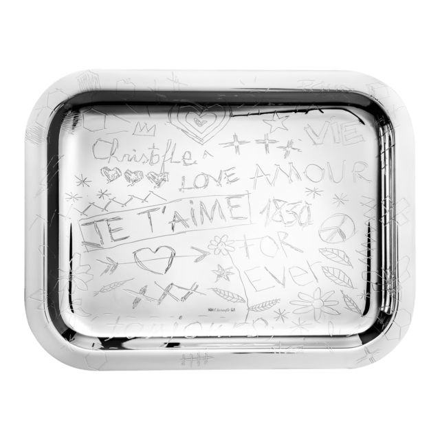 Silver-Plated Rectangular Tray - 26 x 20 cm Graffiti
