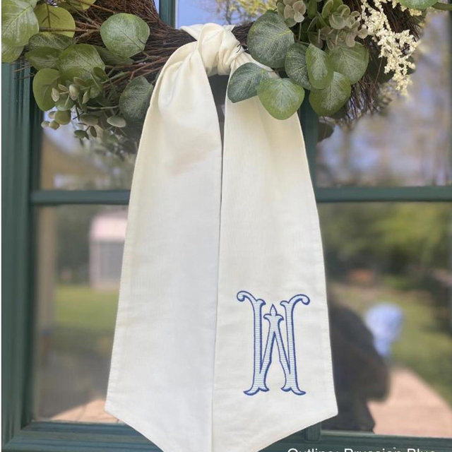 Monogrammed Lined Initial Wreath Sash | Best Seller | Custom Front Door Decor | Southern Home Accent | Wedding & Holiday Gift | Romanesque