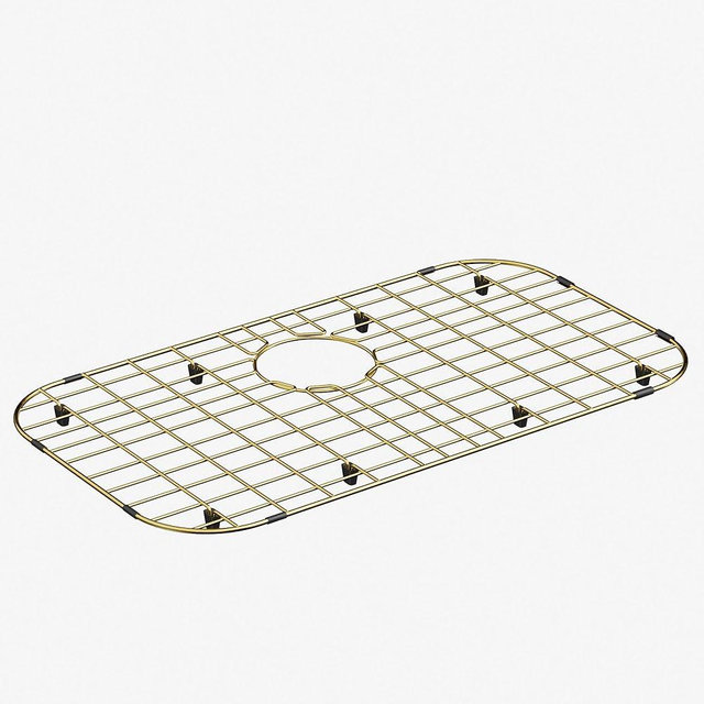 Gold Sink Protector for Kitchen Sink,Large 26" X 14" Sink Rack with Rear Drain,Stainless Steel Kitchen Sink Grate with Corner Radius R:3-1/2",Sink Bottom Grid for Kitchen Single Sink Bowl
