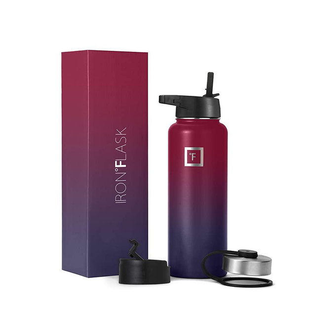 Iron Flask Sports Water Bottle - 40 Oz, 3 Lids (Straw Lid),Vacuum Insulated Stainless Steel, Modern Double Walled, Simple Thermo Mug, Hydro Metal Canteen