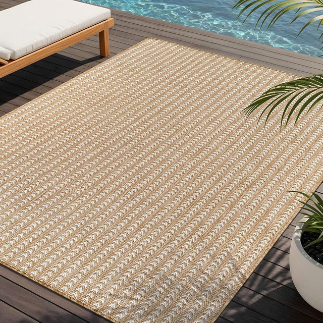 Washable Outdoor Rug 10x14 Modern Area Rugs Outdoor Carpets Striped Pattern Non Shedding Waterproof Easy Clean Patio Deck Porch Living Room Bedroom Garden RV (10 X 14 Natural)