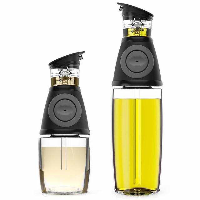 Olive Oil Dispenser - Oil Dispenser Bottle for Kitchen, Oil and Vinegar Dispenser Set, Olive Oil Bottles for Kitchen – Coffee Syrup Dispenser, Mouthwash Dispenser, 2 Pack, 18 10 Oz (Glass Bottles)