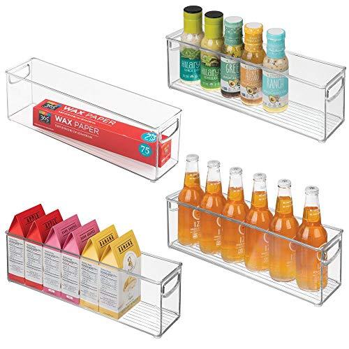 mDesign Plastic Stackable Kitchen Pantry Cabinet, Refrigerator or Freezer Food Storage Bins with Handles - Organizer for Fruit, Yogurt, Snacks, Pasta - BPA Free, 16" Long, 4 Pack - Clear