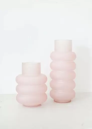 Frosted Pink Glass Bubble Vases, Set of 2
