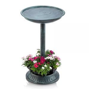 25" Outdoor Polyresin Birdbath with Planter Yard Statue Green - Alpine Corporation