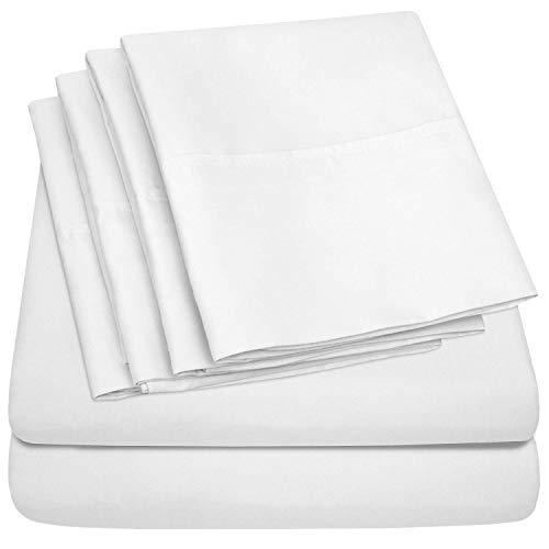 King Size Bed Sheets - 6 Piece 1500 Thread Count Fine Brushed Microfiber Deep Pocket King Sheet Set Bedding - 2 Extra Pillow Cases, Great Value, King, White