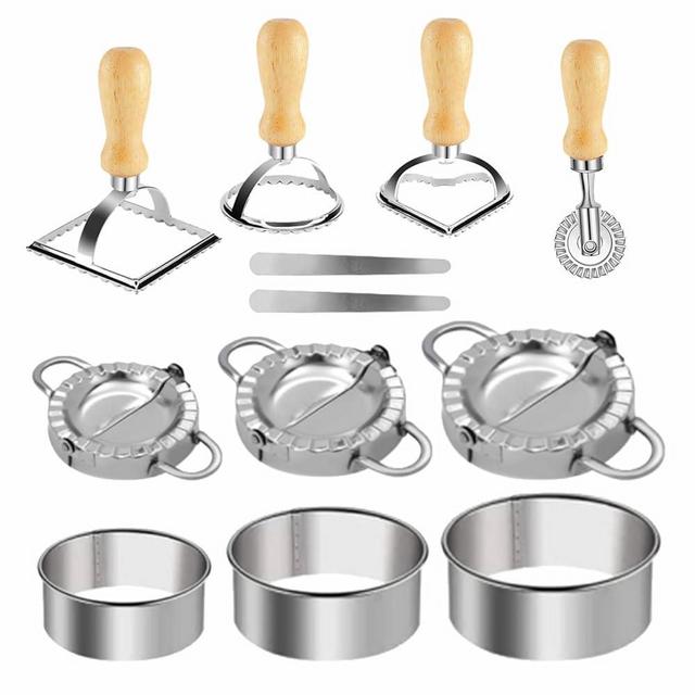 Dumplings Maker Set Ravioli Stamp Maker Cutter Set, Ravioli Maker Cutter Stamp Set with Wooden Dumpling Cutter Tools Stuffing Spoon Dumpling Mold Set For Pasta, Lasagna, Pierogi (12PCS)