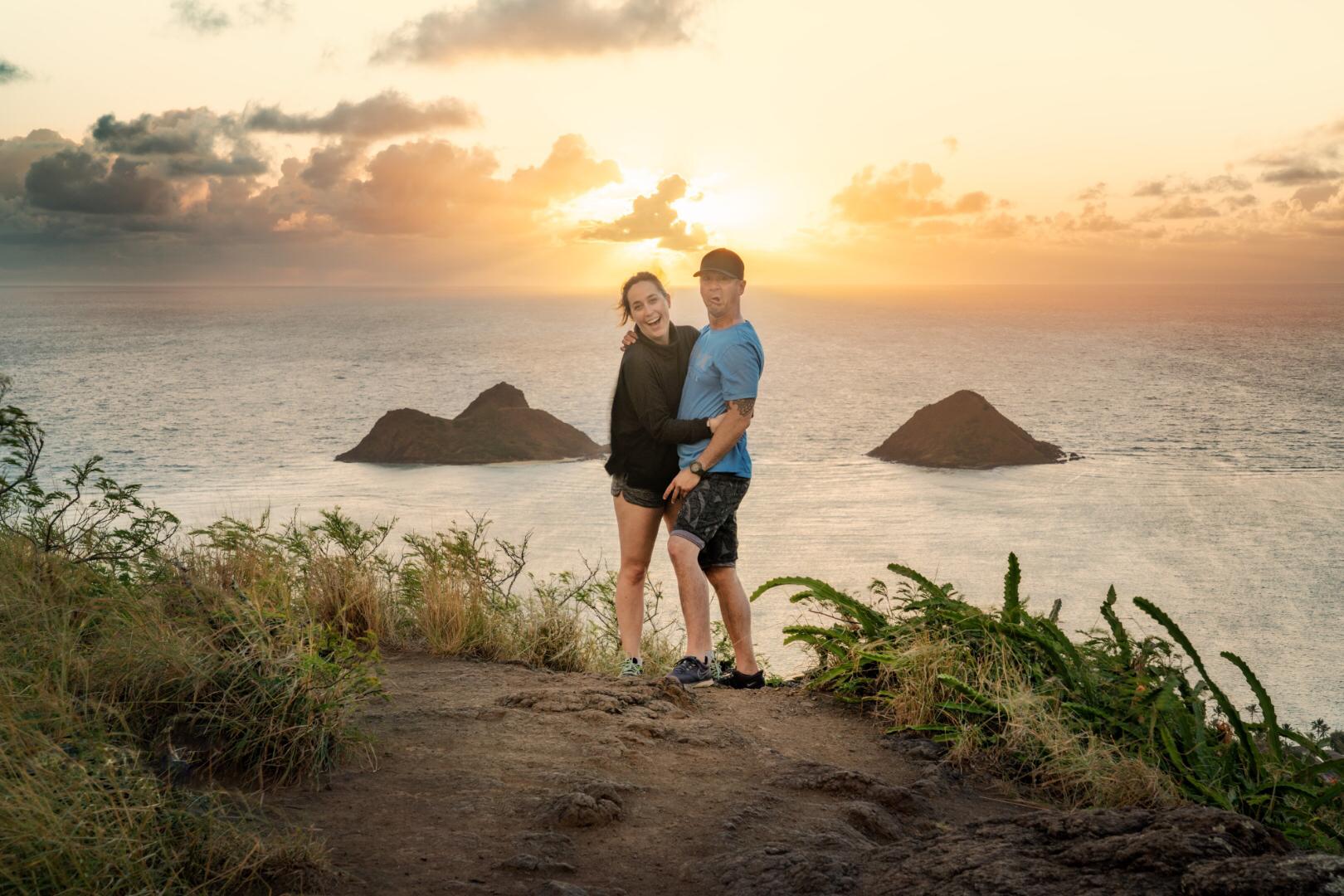 Us being goobers as usual at Lanikai Pill Box hike to watch the Sunrise in May ‘21.