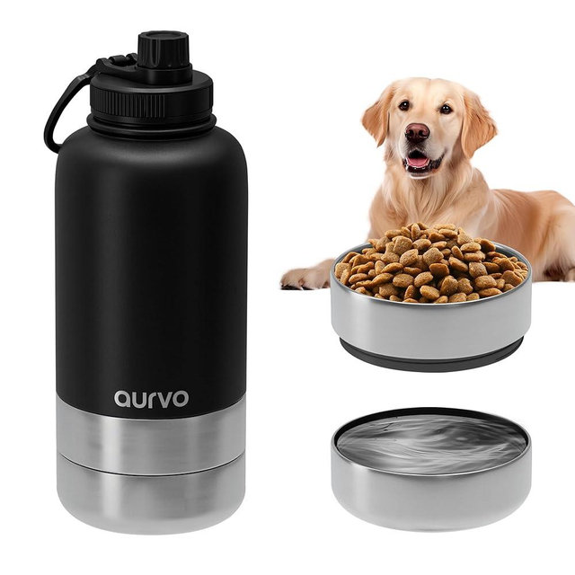 32oz Dog Water Bottle with Bowls - Leakproof Insulated Stainless Steel, Portable Travel Bottle for Hiking, Camping, Outdoor Use