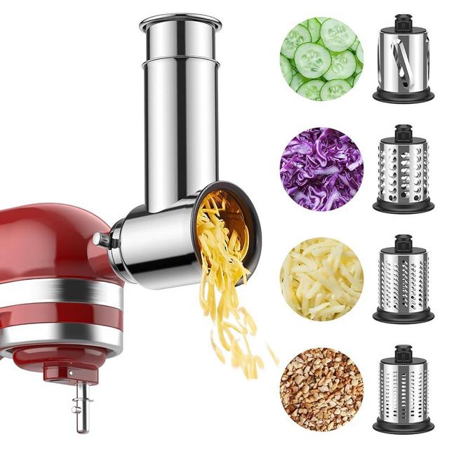 Stainless Steel Slicer Shredder Attachment for KitchenAid Stand Mixer, Salad Maker with Grinding Powder as Kitchen Aid Accessories and Attachments, Cheese Grater Kitchen Aid with 4 Blades by FGREEBLE