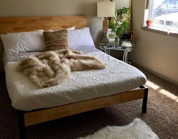 Metal & Wood Platform Bed with Headboard (Full, King, Queen, Twin)