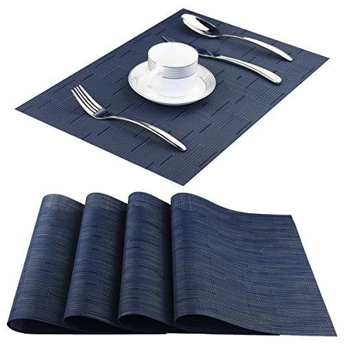 Vinyl Placemats,Washable Table Mats Easy to Clean Woven Placemats for Dining Table Set of 4(Navy Blue)