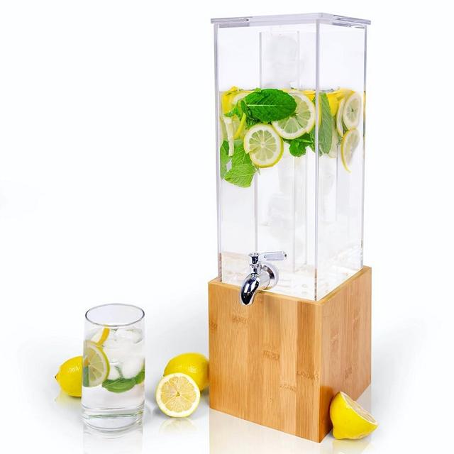 Beverage Dispenser with Stand by Ksestor - Ideal Drink Dispenser for Parties - 1.25 Gallon Drink Dispenser with Ice Core - Large Glass Lemonade Dispenser - Water Dispensers