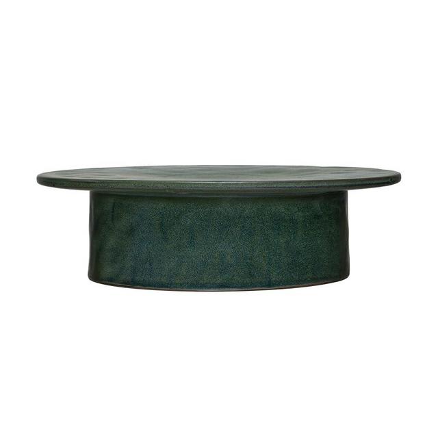 Creative Co-Op Stoneware Pedestal, Matte Green Reactive Glaze Decorative Accents, 12" L x 12" W x 4" H