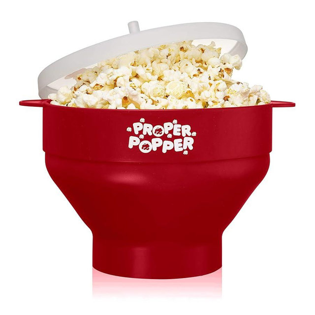The Original Proper Popper Microwave Popcorn Popper, Silicone Popcorn Maker, Collapsible Bowl BPA Free & Dishwasher Safe - (Ruby Red)