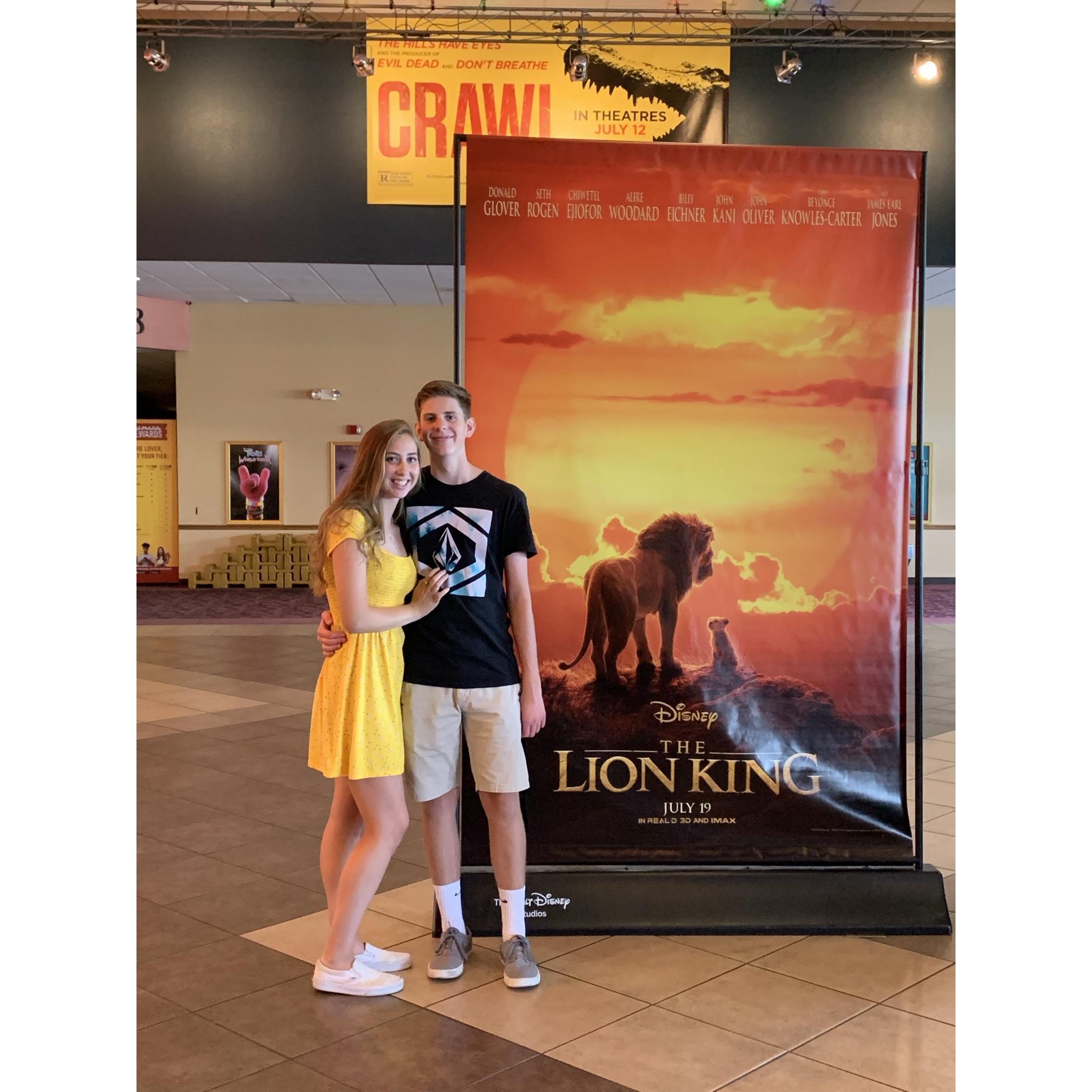 We went to see the lion king for a double date 2019