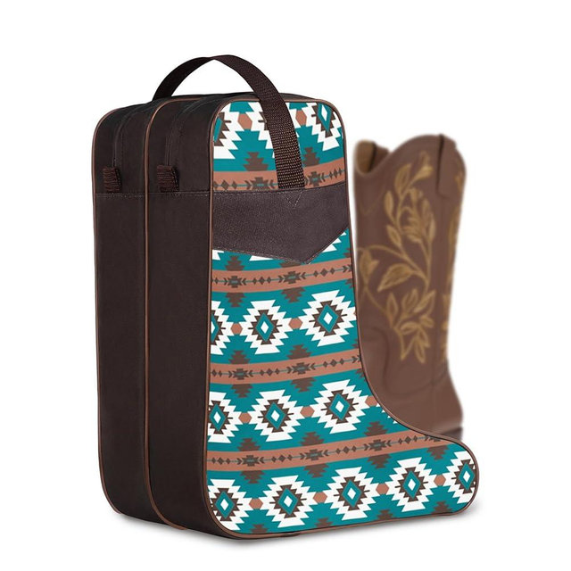 CipherWest Cowgirl Boot Bag with Southwestern Aztec Pattern, Fits Boots Up to 17 Inches, Dual-Zipper Storage for Cowboy Boots, Ideal for Rodeo, Equestrian, and Travel