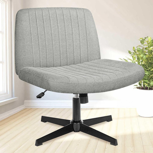 NEO CHAIR Criss Cross Chair, Armless Legged Office Desk Chair, No Wheels Swivel Modern Ergonomic Vanity Fabric Wide Comfy Computer Task Chairs for Home Office (Grey)