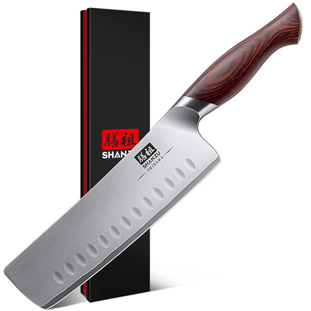 SHAN ZU 7 Inch Nakiri Knife, Japanese 10Cr15MoV High Carbon Stainless Steel Chopping Chef Knife, Professional Sharp Multipurpose Asian Kitchen Vegetable Cleaver Knife with Ergonomic Pakkawood Handle
