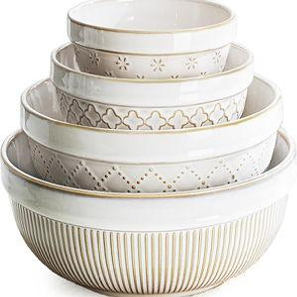 getstar Large Serving Bowls Set of 4, 12/26/42/64 oz Ceramic Stoneware Nesting Bowls Set, Microwave and Dishwasher Safe, Farmhouse Kitchen Versatile Prep Bowls for Fruit Salad Pasta Dessert Cereal