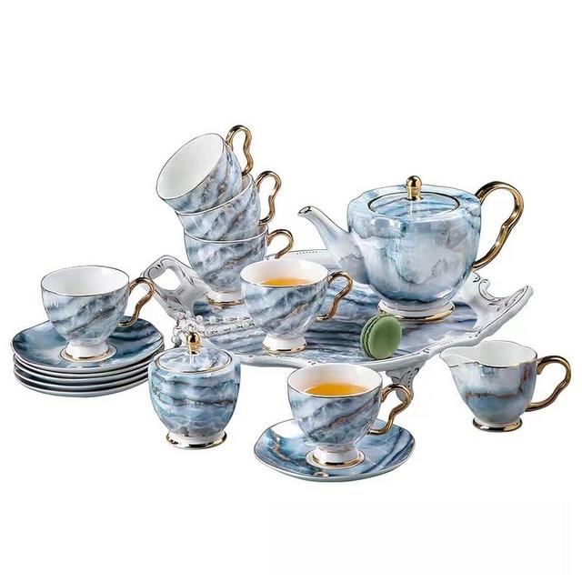 Scizorito China Bone Porcelain Coffee Tea Set, Excellent Porcelain Tea Set, Retro Floral Tea Gift Set, Suitable as A Gift for Mother'S Day, Birthday, Christmas, and Gatherings (Sea Mist Blue)