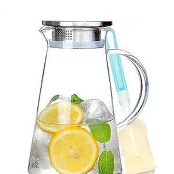 SUSTEAS 2.0 Liter 68oz Glass Pitcher with Lid, Easy Clean Heat Resistant Glass Water Carafe with Handle for Hot/Cold Beverages - Water, Cold Brew, Iced Tea & Juice, With 1 Long-Handled Brush Included