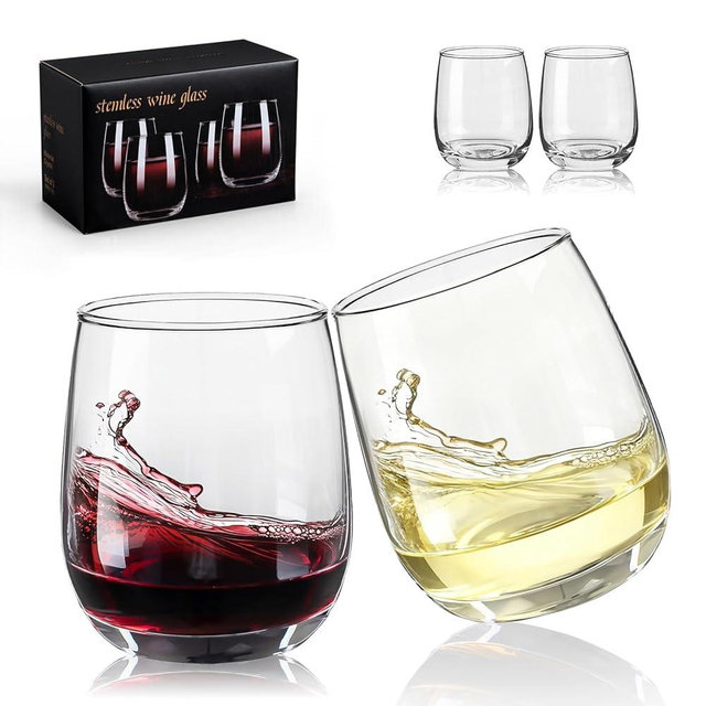 Ocean ice Red Wine Glasses, Stemless Wine Glasses Set 4, Glasses 12 oz, Smooth Rim Wine Glass Set, Cute Wine Glasses, Perfect for Wedding, Anniversary or Christmas Holiday Gifts