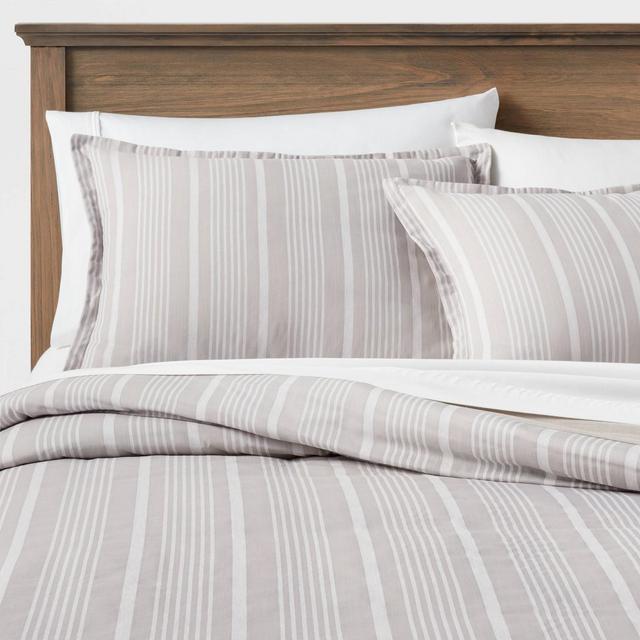 King Classic Stripe Duvet Cover & Sham Set Gray - Threshold™